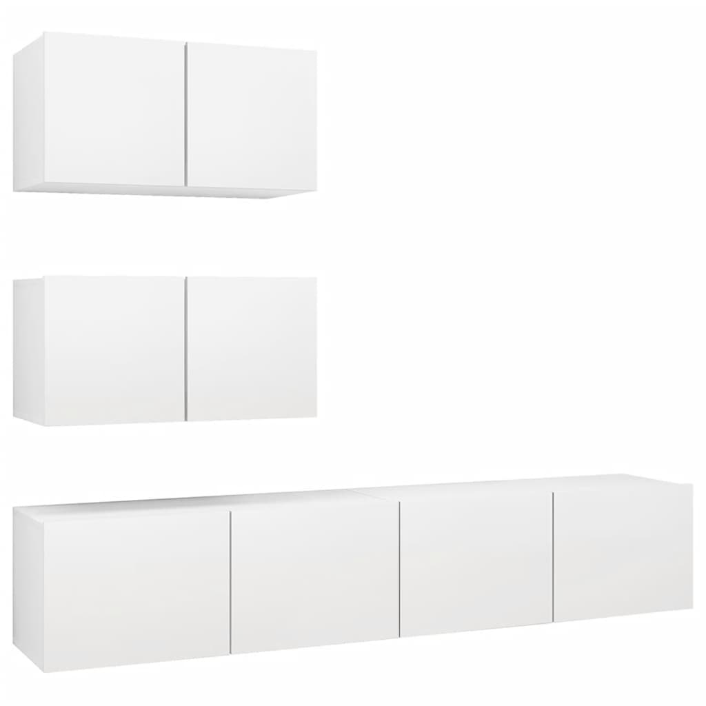 4-piece TV cabinet set white wood material