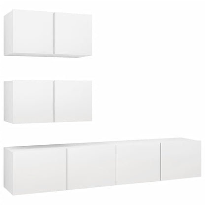 4-piece TV cabinet set white wood material