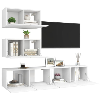 4-piece TV cabinet set white wood material