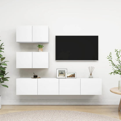 4-piece TV cabinet set white wood material