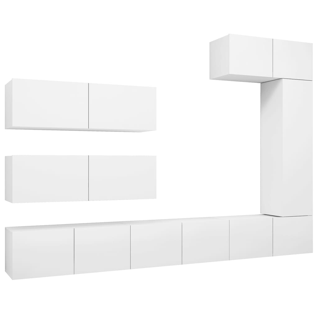 7-piece TV cabinet set white wood material