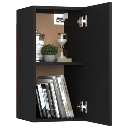 7-piece TV cabinet set black wood material