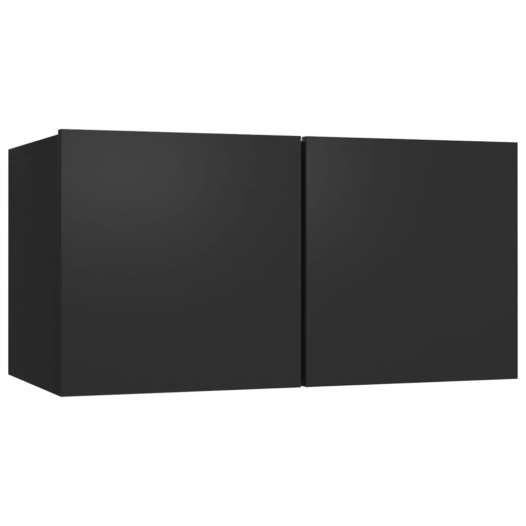 7-piece TV cabinet set black wood material