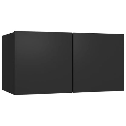 7-piece TV cabinet set black wood material