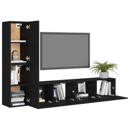 4-tlg. TV-Schrank-Set Schwarz Holzwerkstoff