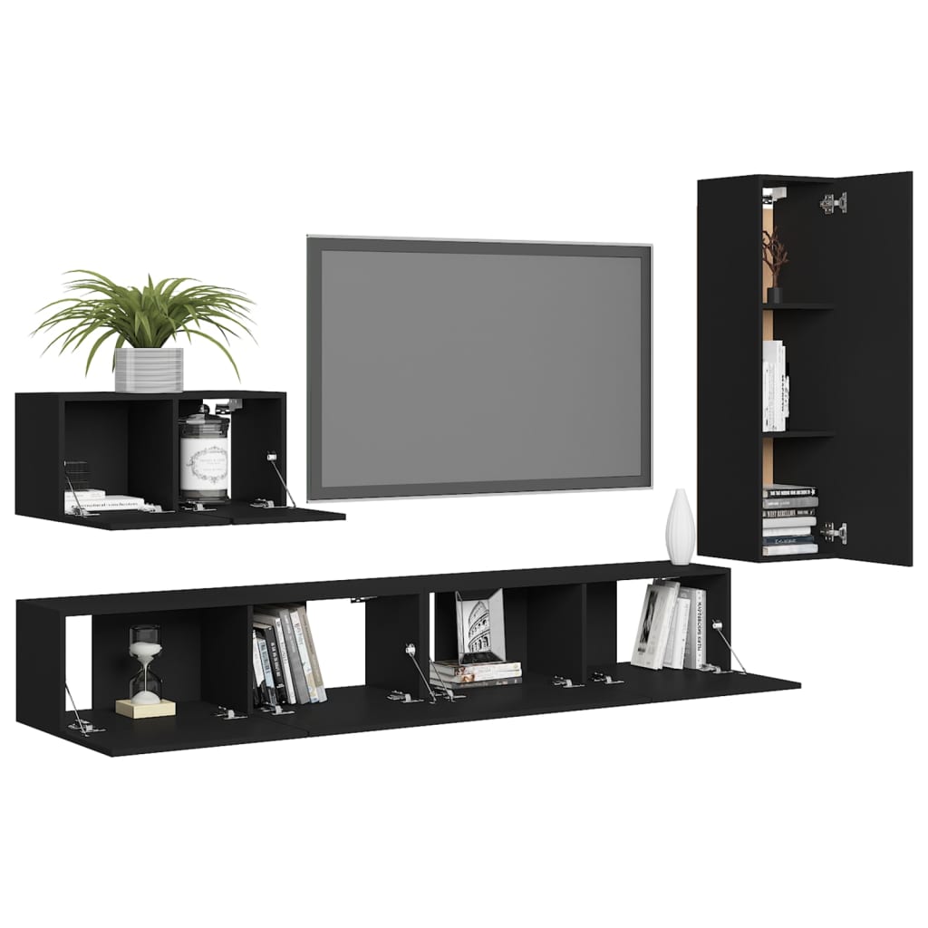 4-tlg. TV-Schrank-Set Schwarz Holzwerkstoff