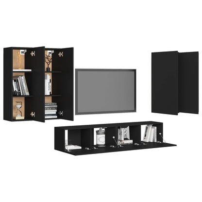 6-tlg. TV-Schrank-Set Schwarz Holzwerkstoff