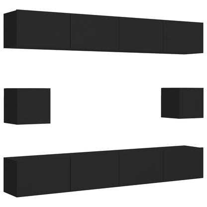 6-piece TV cabinet set black wood material