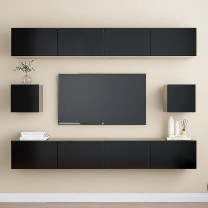 6-piece TV cabinet set black wood material