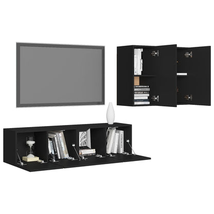 4-tlg. TV-Schrank-Set Schwarz Holzwerkstoff