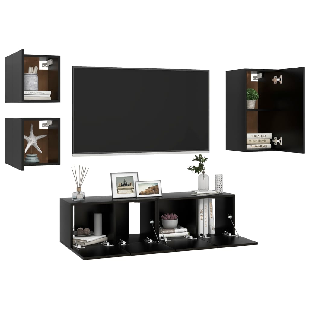 5-tlg. TV-Schrank-Set Schwarz Holzwerkstoff