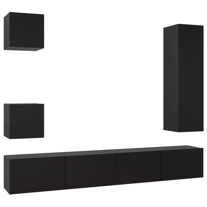 5-piece TV cabinet set black wood material