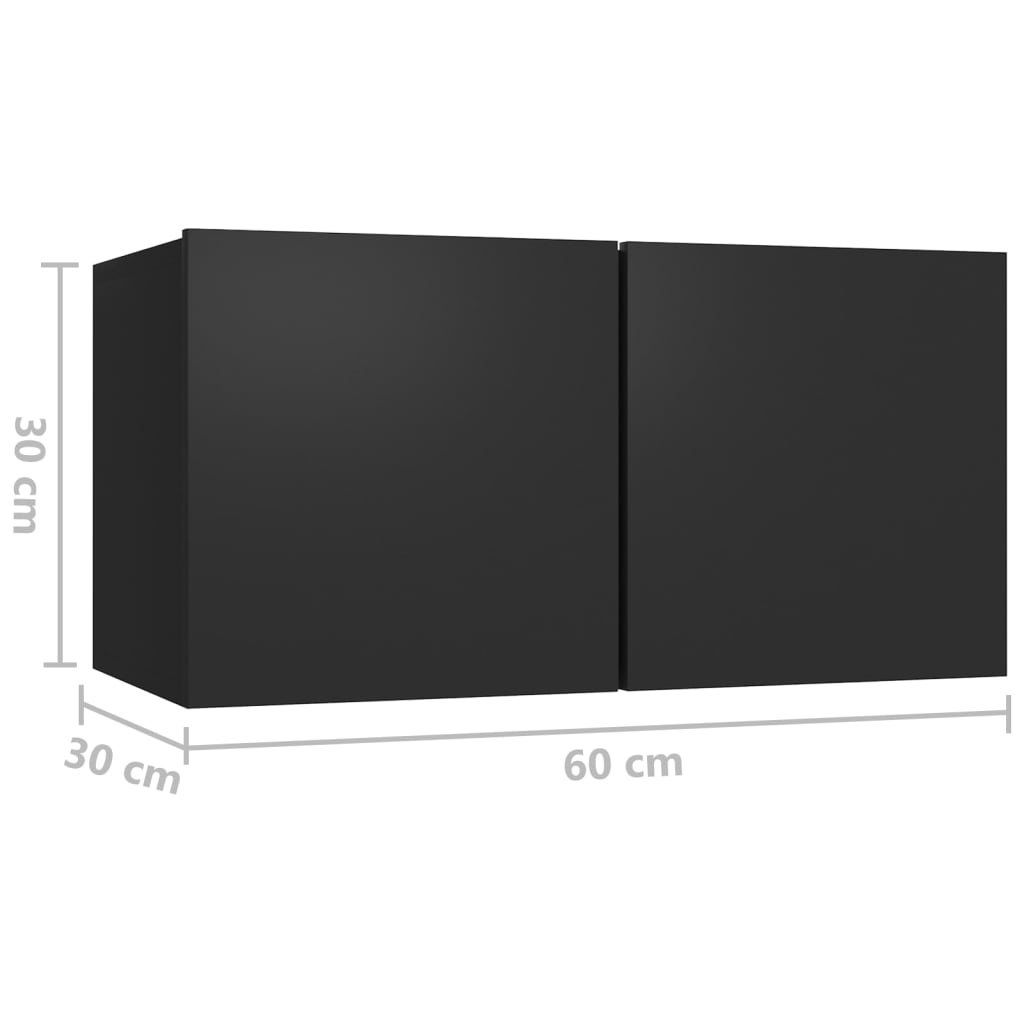 8-piece TV cabinet set black wood material