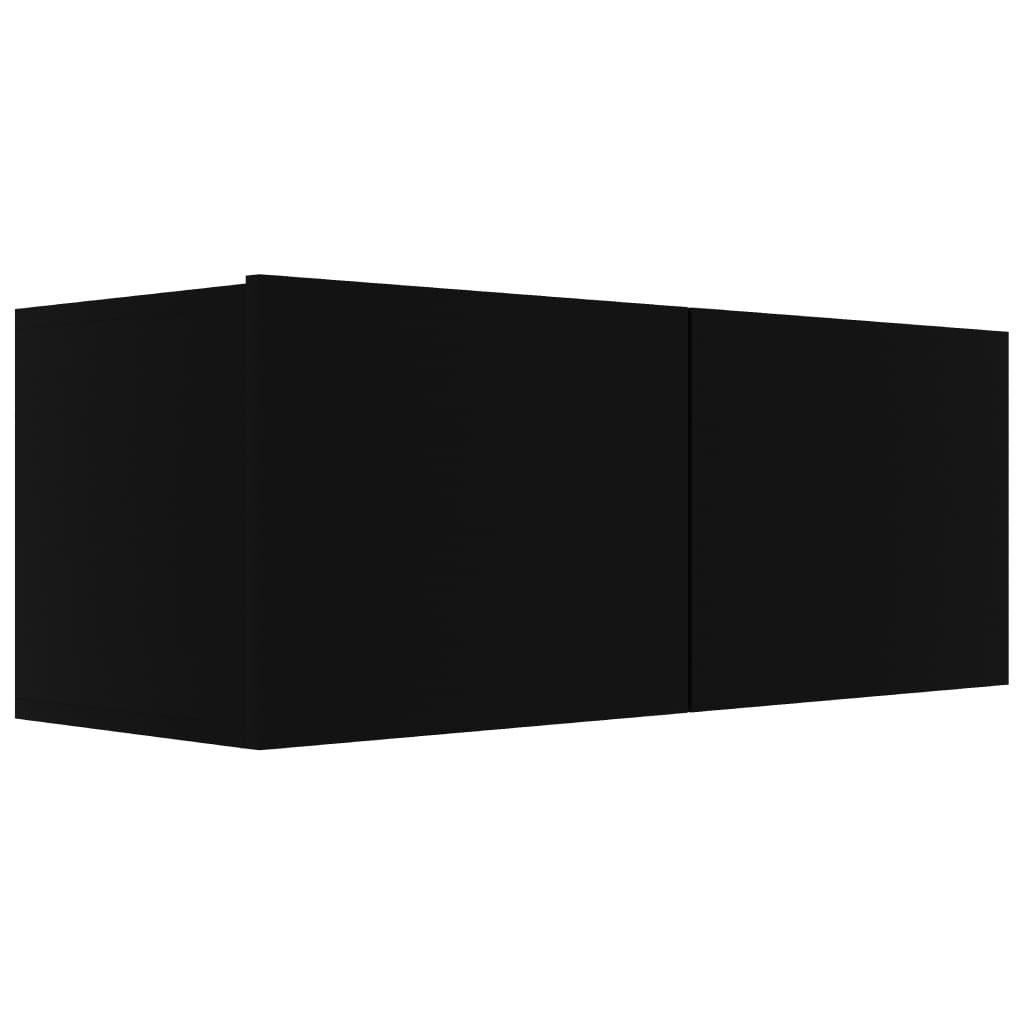 6-piece TV cabinet set black wood material