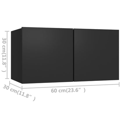 6-piece TV cabinet set black wood material