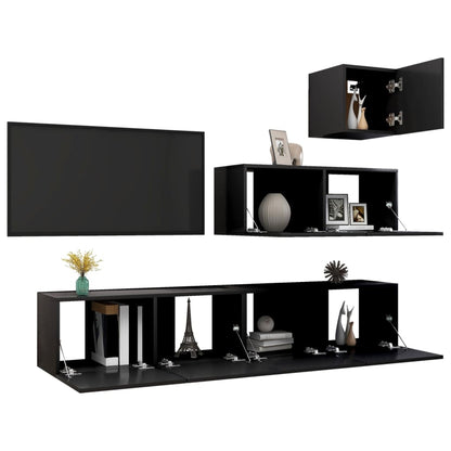 4-tlg. TV-Schrank-Set Schwarz Holzwerkstoff