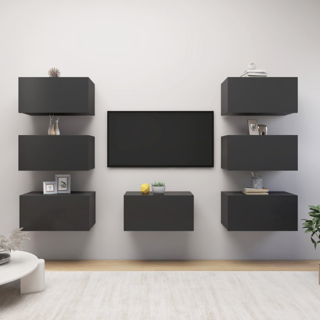 TV cabinets 7 pcs. Grey 30.5x30x60 cm wood material