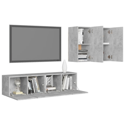 4-tlg. TV-Schrank-Set Betongrau Holzwerkstoff