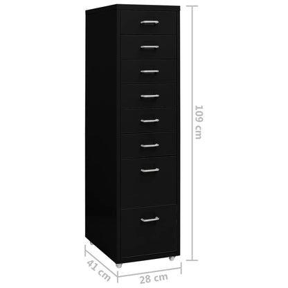 Aktenschrank mit Rollen Schwarz 28x41x109 cm Metall