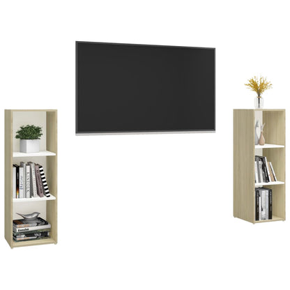 TV-Schränke 2 Stk. Weiß Sonoma-Eiche 107x35x37 cm Holzwerkstoff