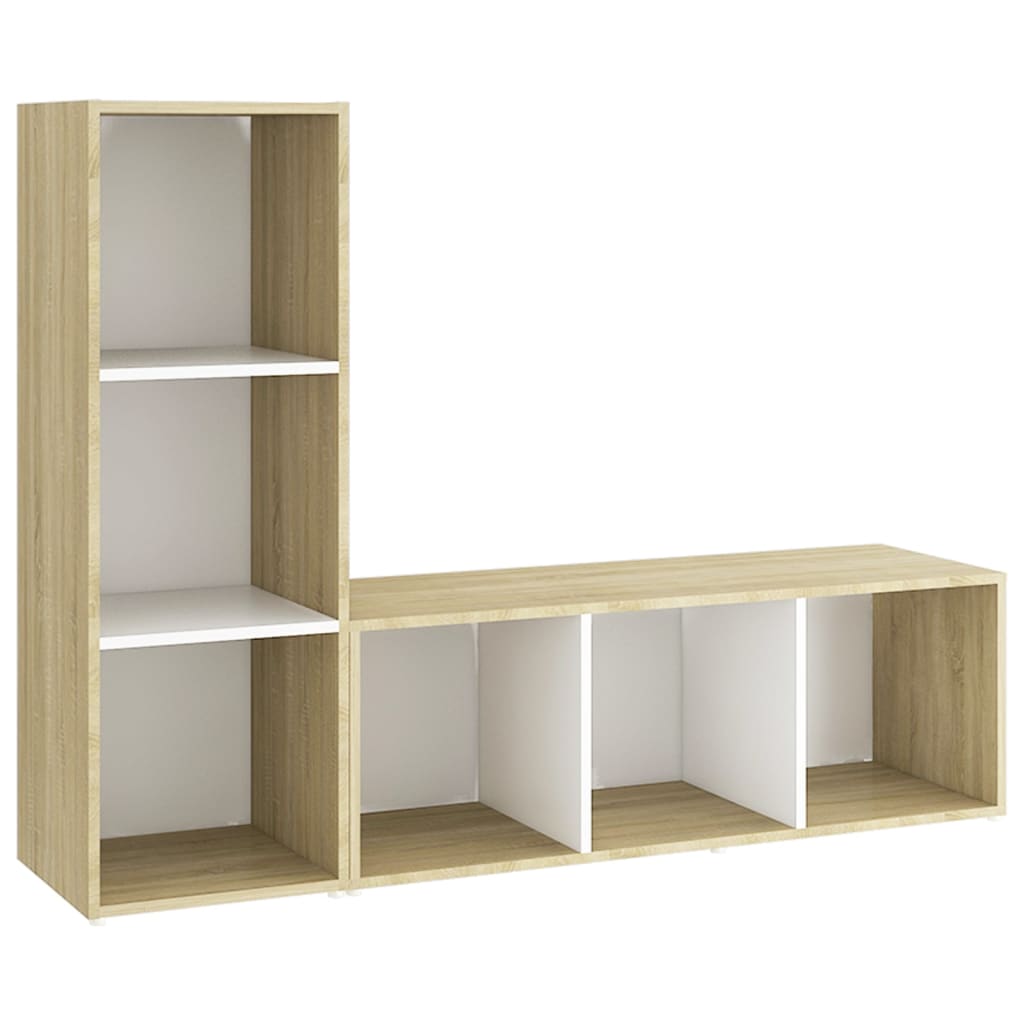 TV-Schränke 2 Stk. Weiß Sonoma-Eiche 107x35x37 cm Holzwerkstoff