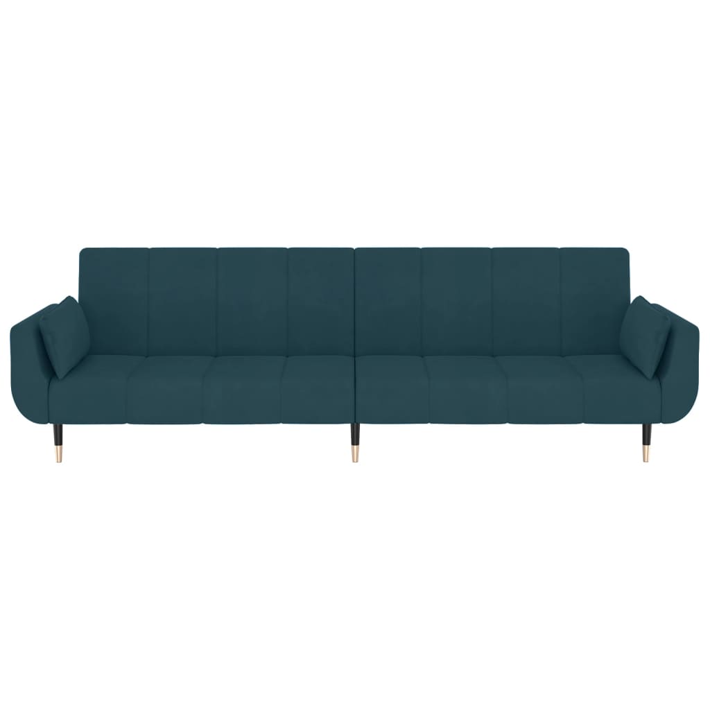 Schlafsofa 2-Sitzer mit 2 Kissen Blau Samt