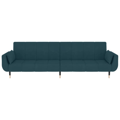 Schlafsofa 2-Sitzer mit 2 Kissen Blau Samt