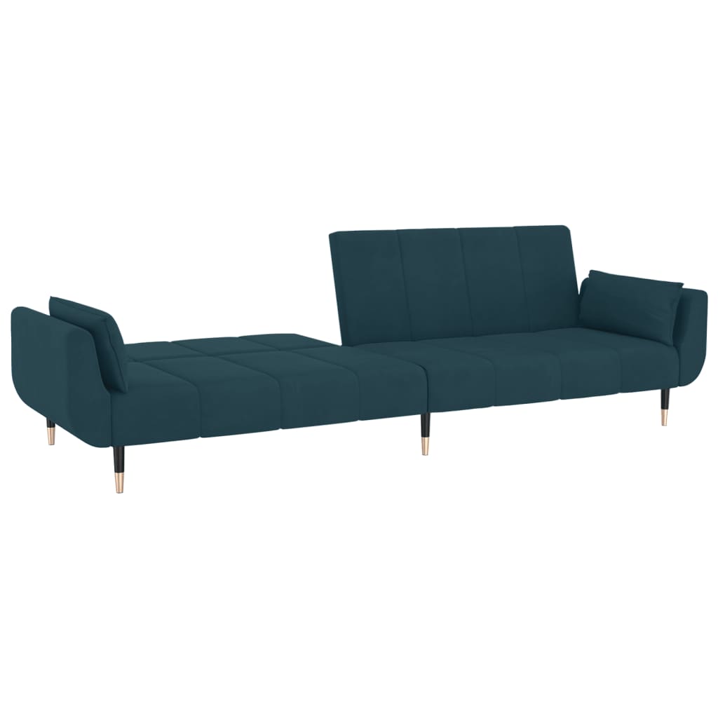 Schlafsofa 2-Sitzer mit 2 Kissen Blau Samt