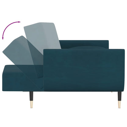 Schlafsofa 2-Sitzer mit 2 Kissen Blau Samt