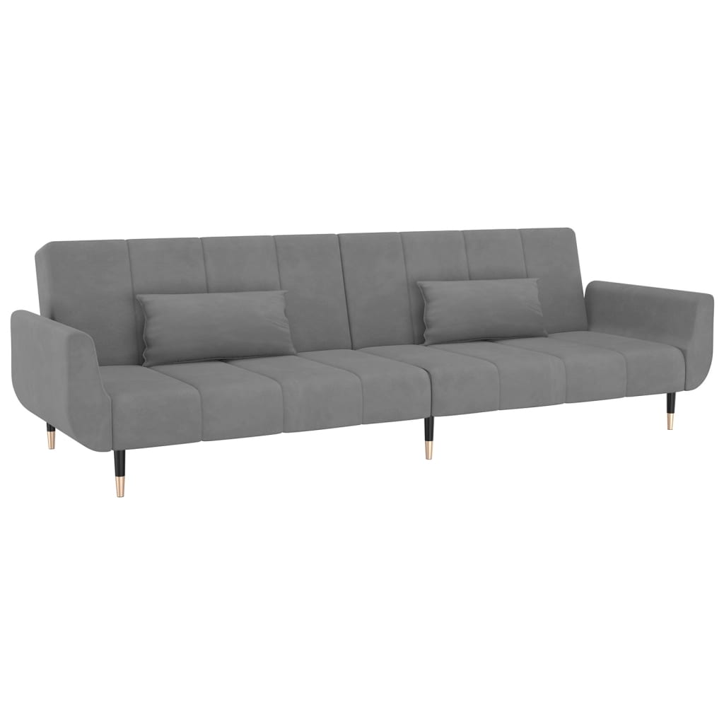 Sofa bed 2-seater with 2 cushions light grey velvet