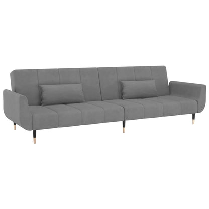 Sofa bed 2-seater with 2 cushions light grey velvet