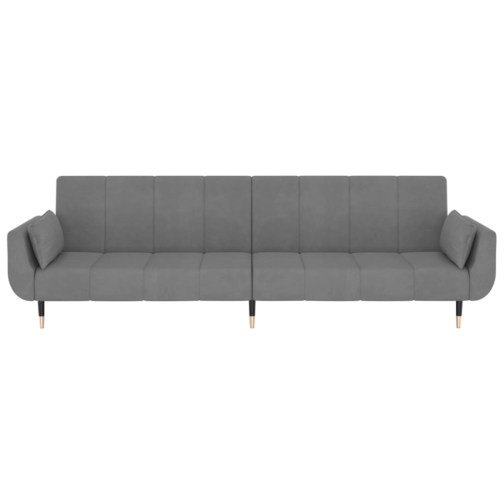 Sofa bed 2-seater with 2 cushions light grey velvet