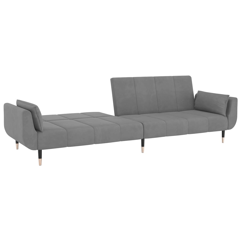 Sofa bed 2-seater with 2 cushions light grey velvet