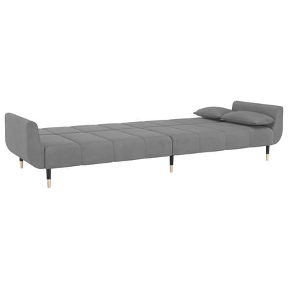 Sofa bed 2-seater with 2 cushions light grey velvet