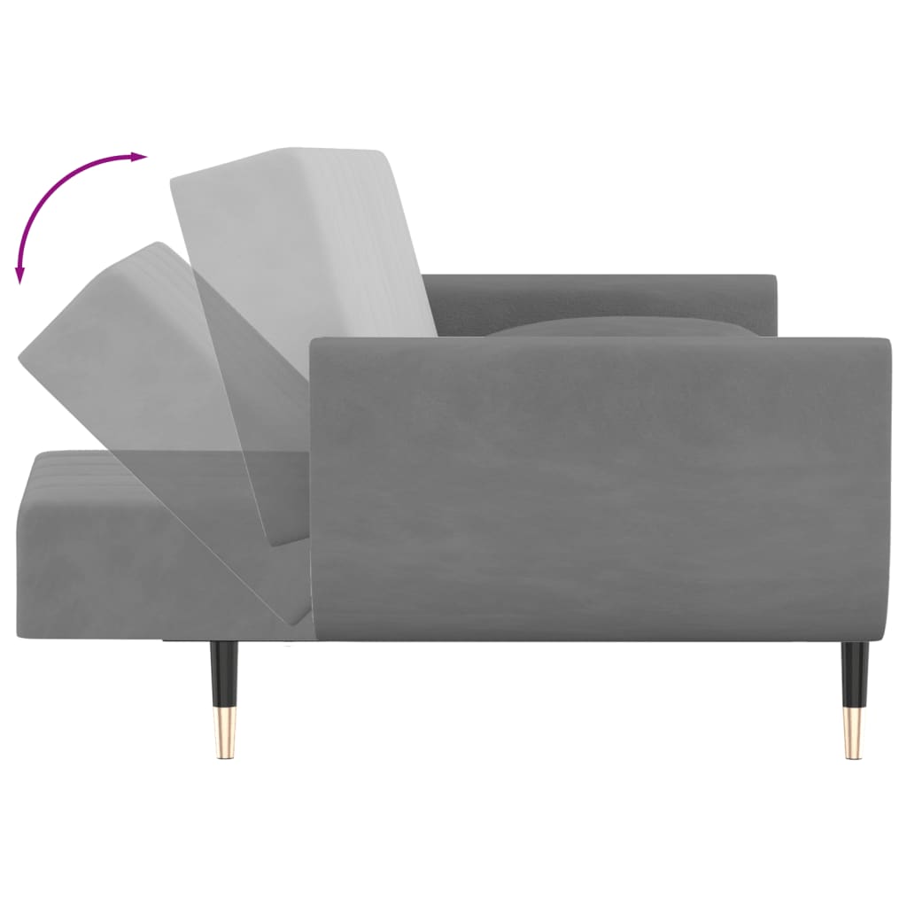 Sofa bed 2-seater with 2 cushions light grey velvet