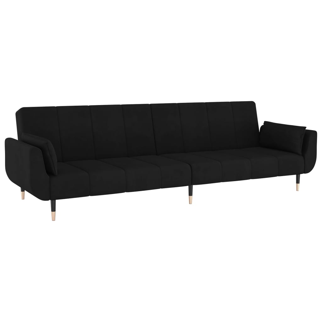 Sofa bed 2-seater with 2 cushions black velvet