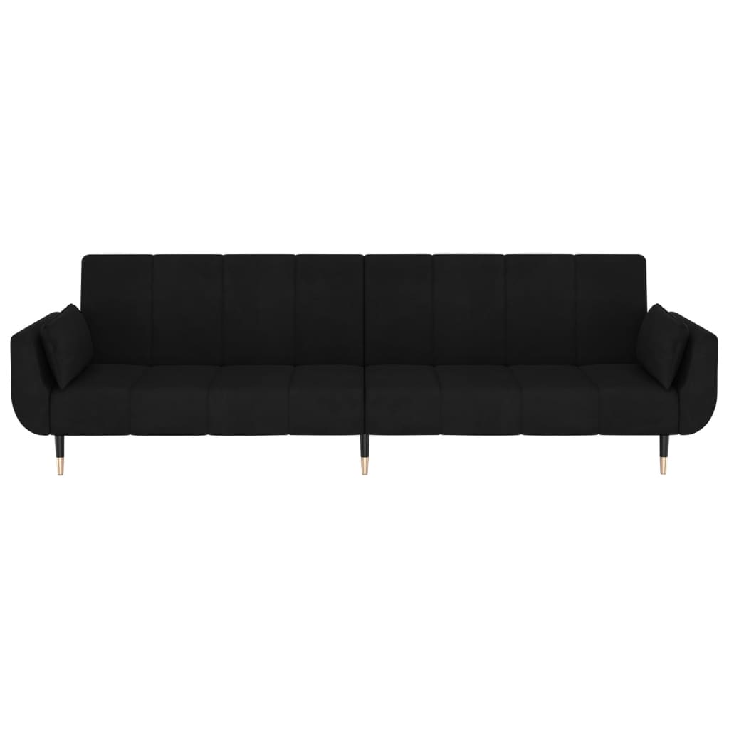 Sofa bed 2-seater with 2 cushions black velvet