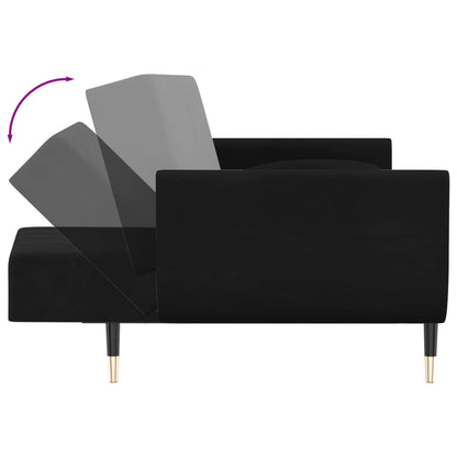 Sofa bed 2-seater with 2 cushions black velvet