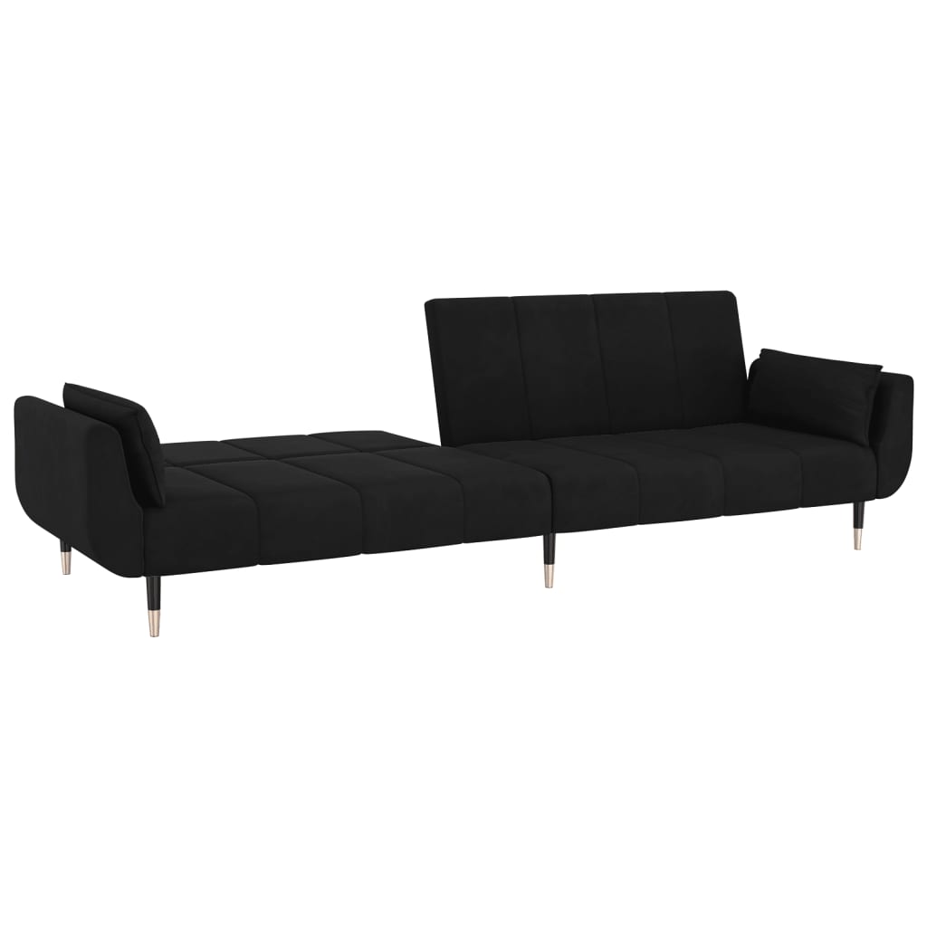 Sofa bed 2-seater with 2 cushions black velvet