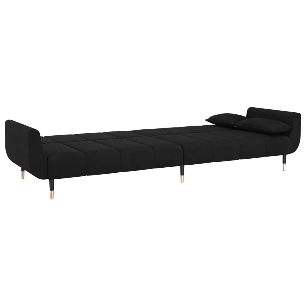 Sofa bed 2-seater with 2 cushions black velvet