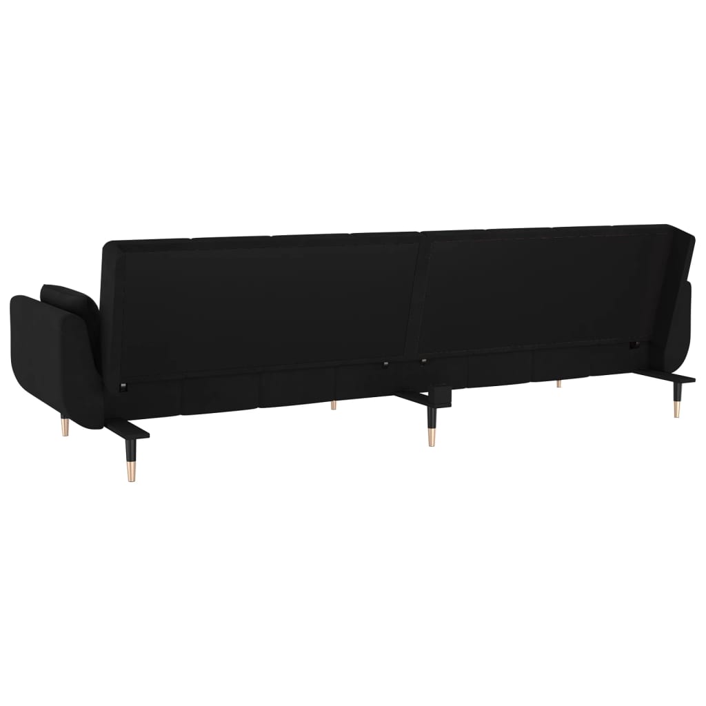 Sofa bed 2-seater with 2 cushions black velvet