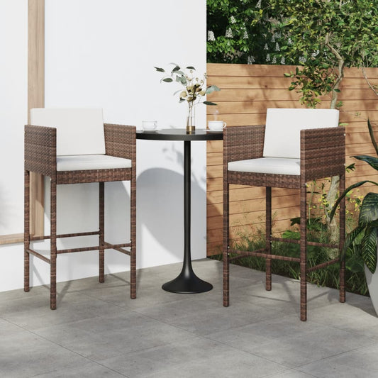 Barhocker 2 Stk. mit Kissen Braun Poly Rattan