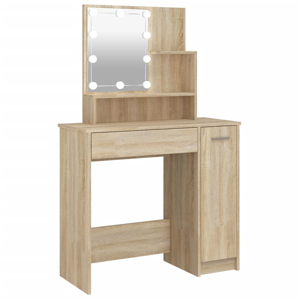 Dressing table with LED Sonoma oak 86.5x35x136 cm