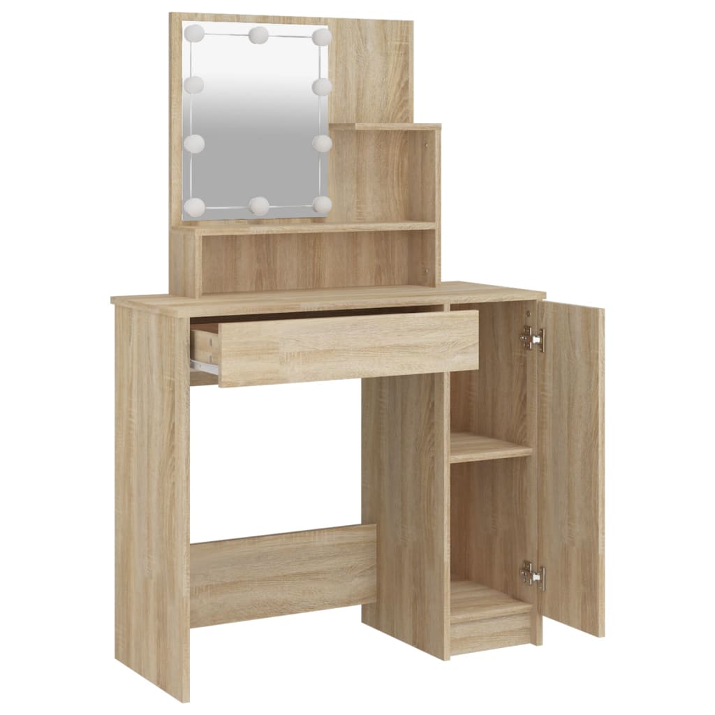 Dressing table with LED Sonoma oak 86.5x35x136 cm