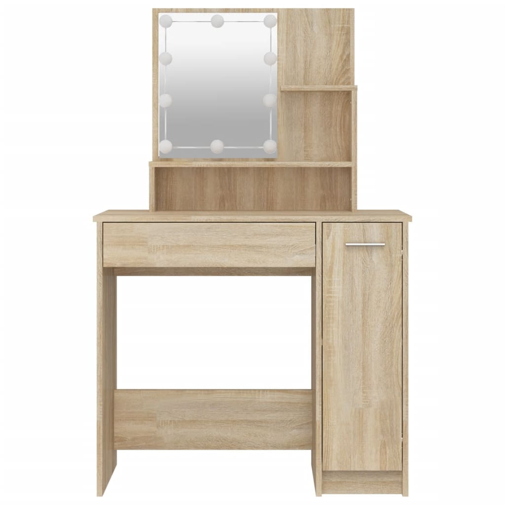 Dressing table with LED Sonoma oak 86.5x35x136 cm