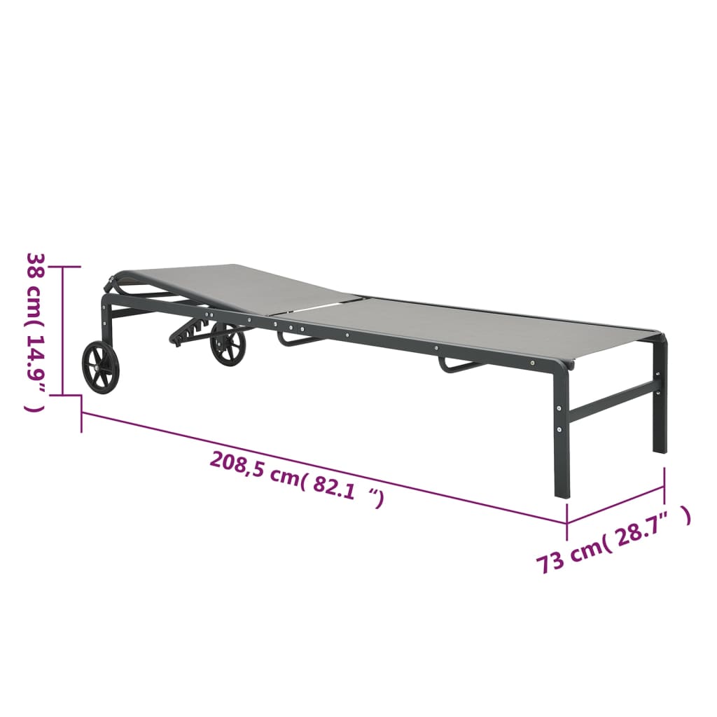 Sonnenliegen 2 Stk. mit Tisch Textilene und Stahl