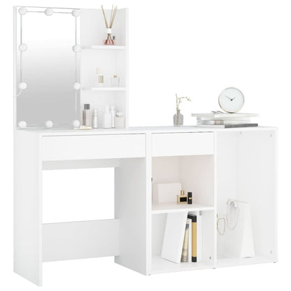 LED dressing table with cabinet white wood material