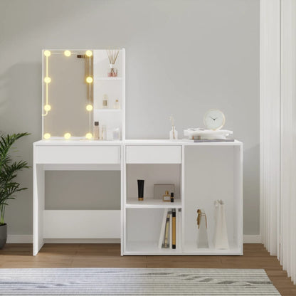 LED dressing table with cabinet white wood material