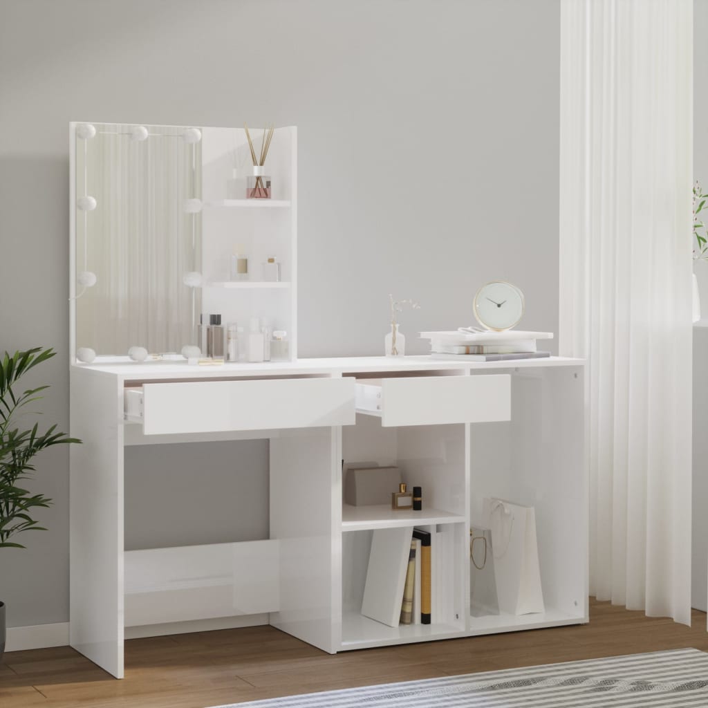 LED dressing table with cabinet white wood material