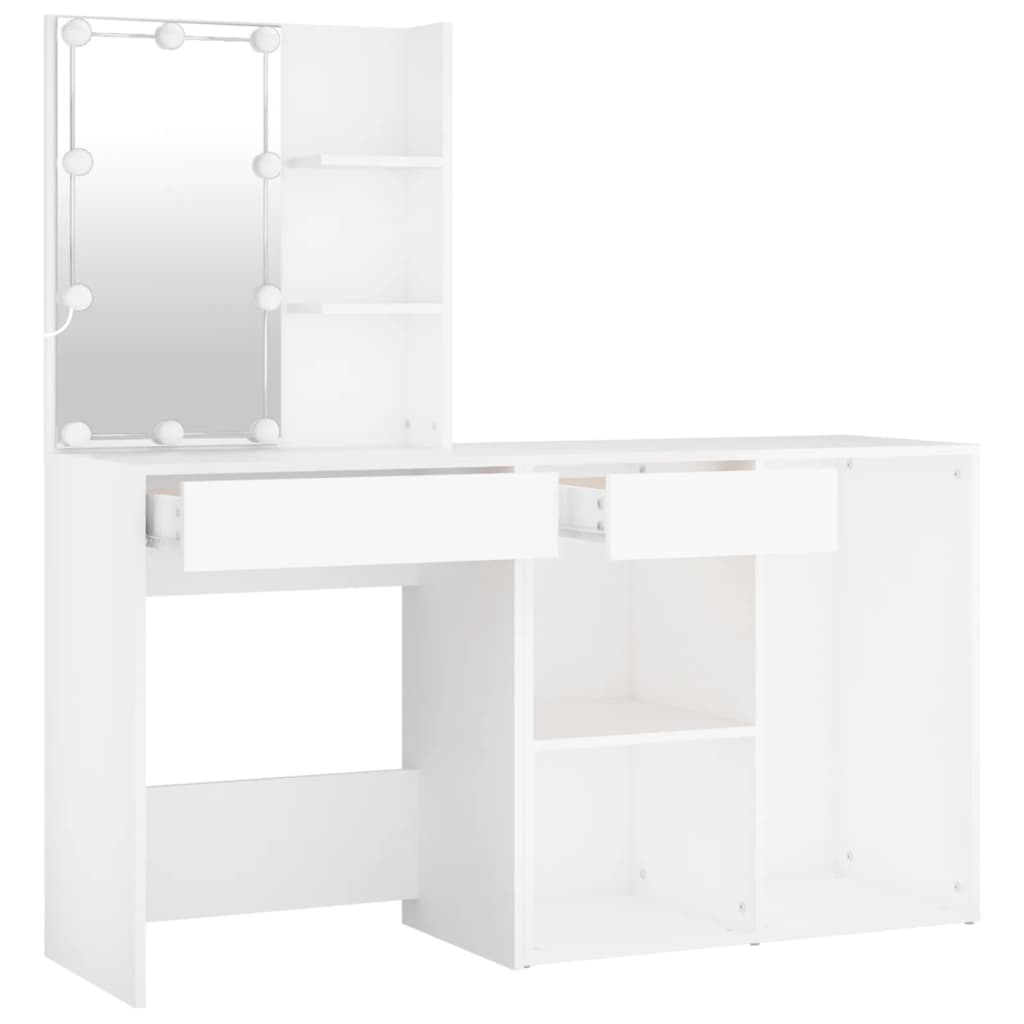 LED dressing table with cabinet white wood material